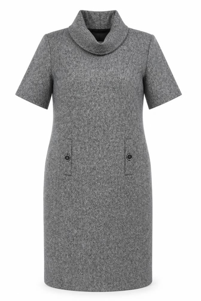 Front view of ALEX & Co Women Grey Wool Blend Sheath Dress UK 10 Workwear