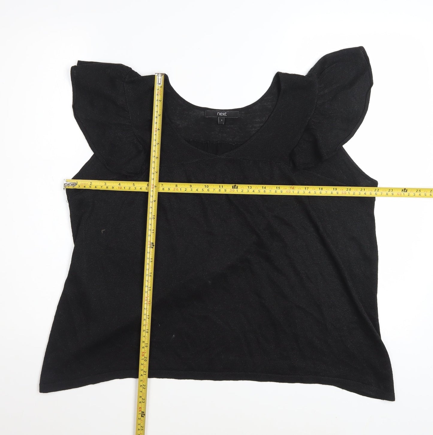 Next Womens Black Scoop Neck Flutter Sleeve Knit T-Shirt Size S