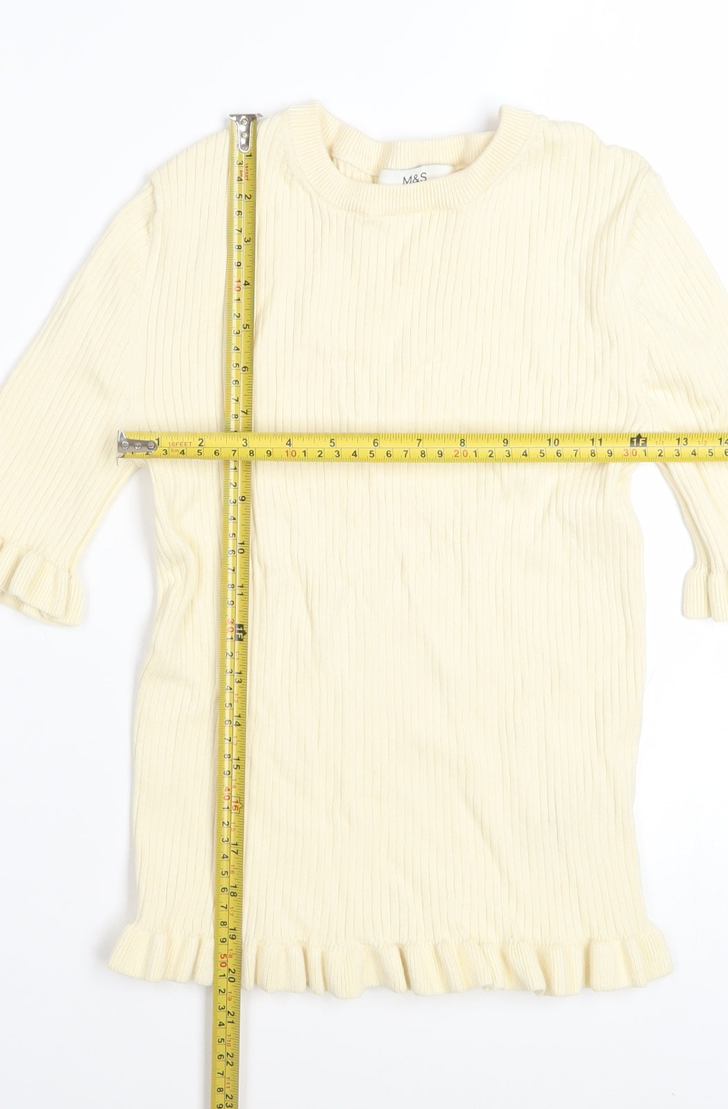 Marks and Spencer Women Beige Ruffle Knit Jumper Size S
