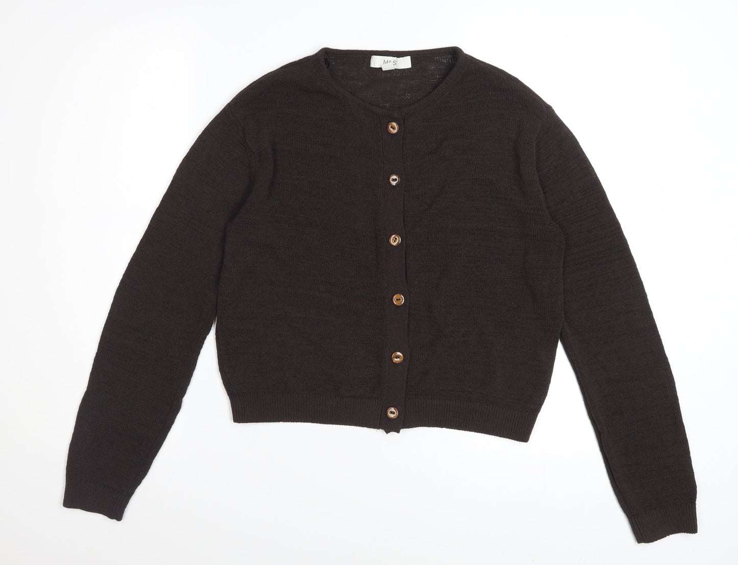 Marks and Spencer Women Brown Knit Cardigan Size S Crew Neck