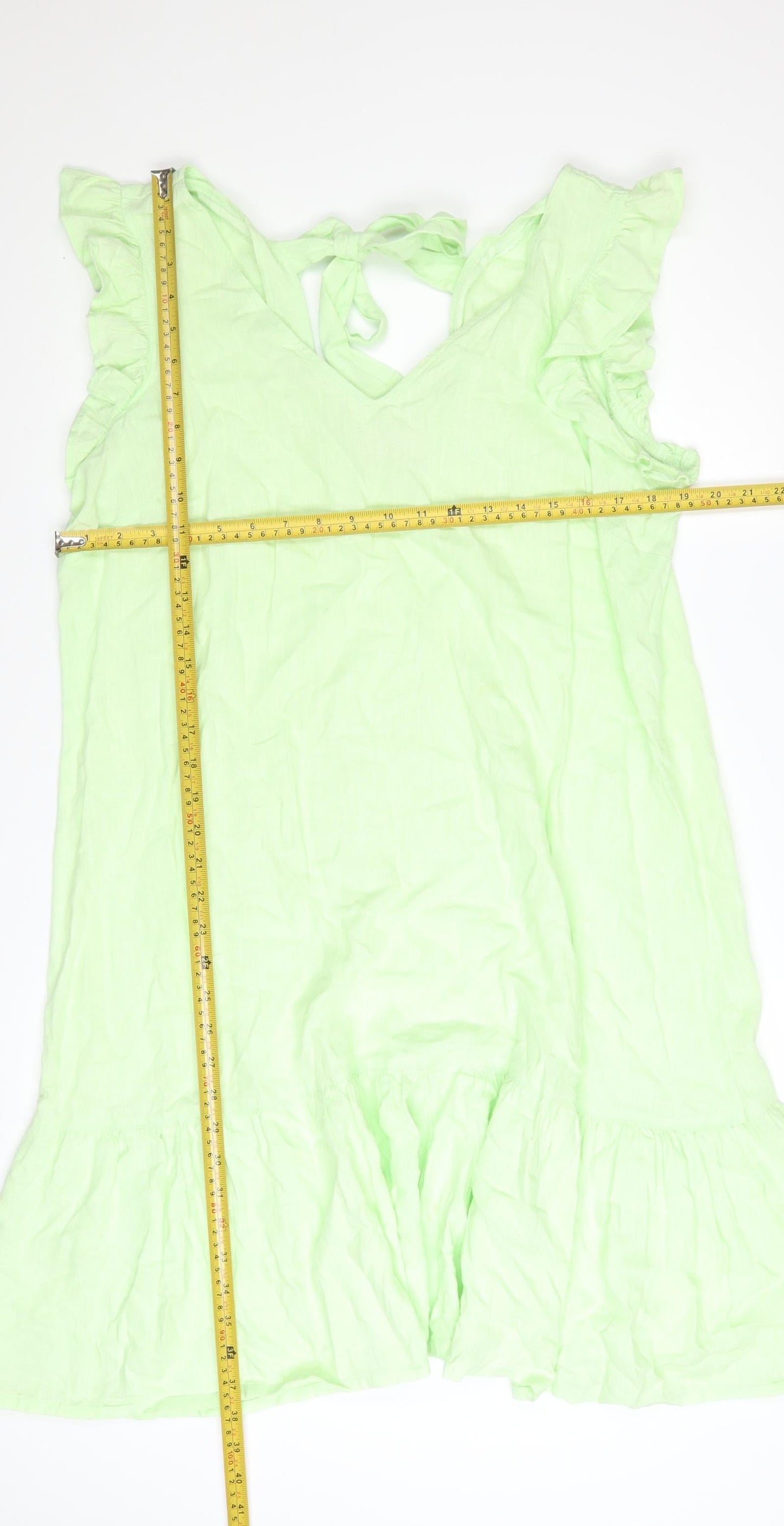Next Women’s Green Linen Blend Sleeveless Ruffle Shift Dress Size 16