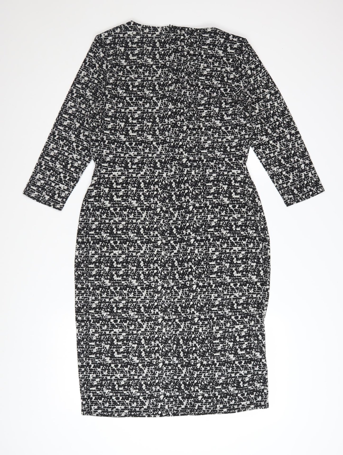 Laura Ashley Women's Black Geometric V-Neck Sheath Dress UK14