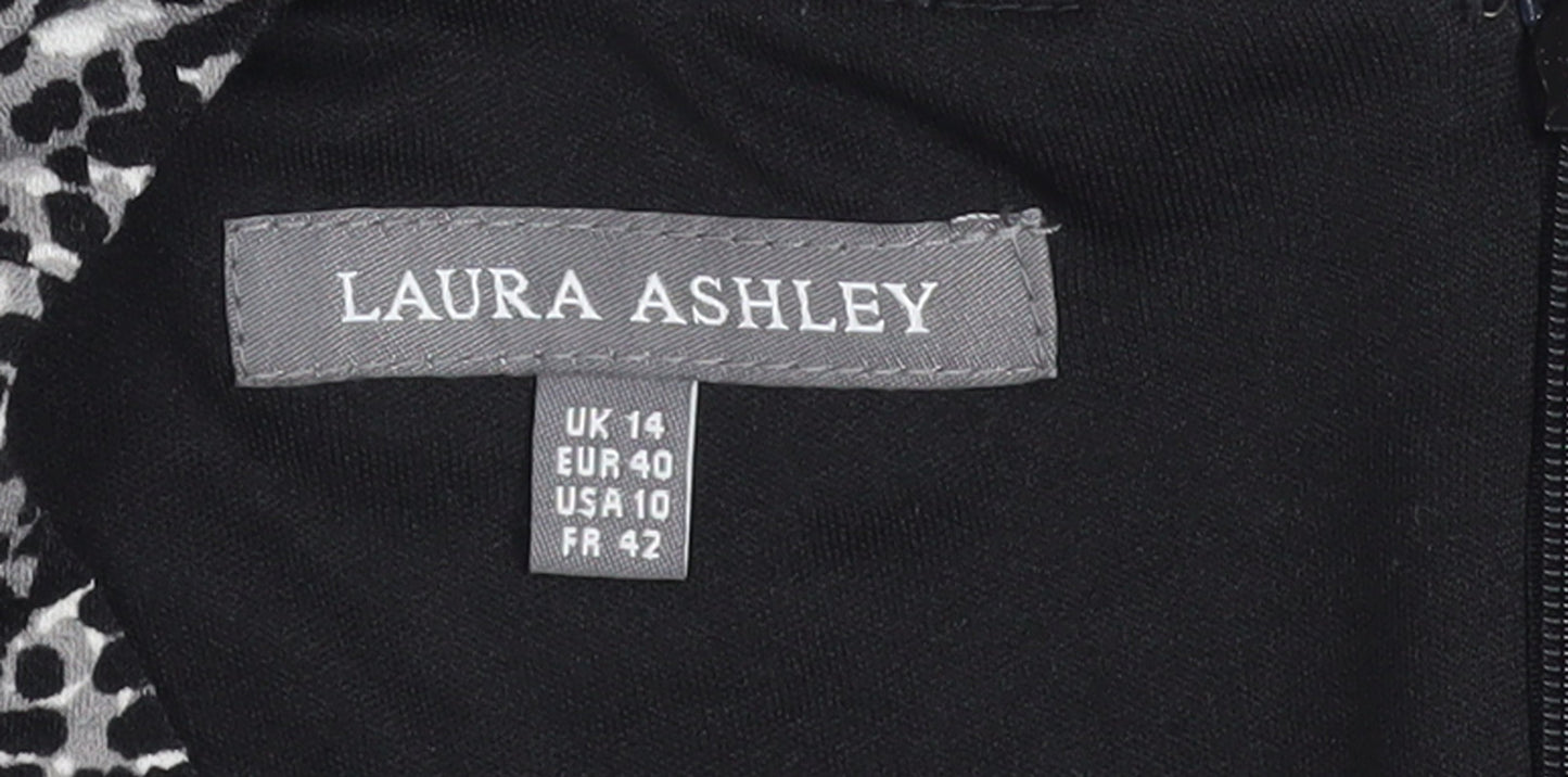 Laura Ashley Women's Black Geometric V-Neck Sheath Dress UK14
