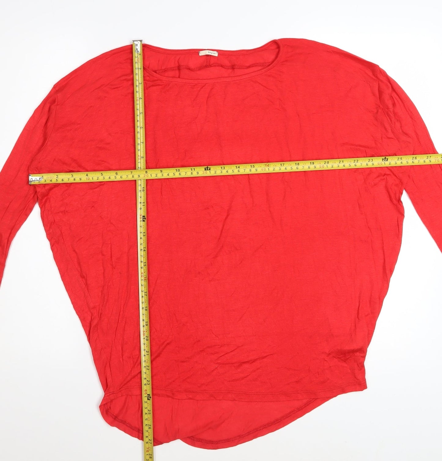 Ooyoo Womens Red Rayon Long Sleeve Scoop Neck Relaxed T-Shirt M