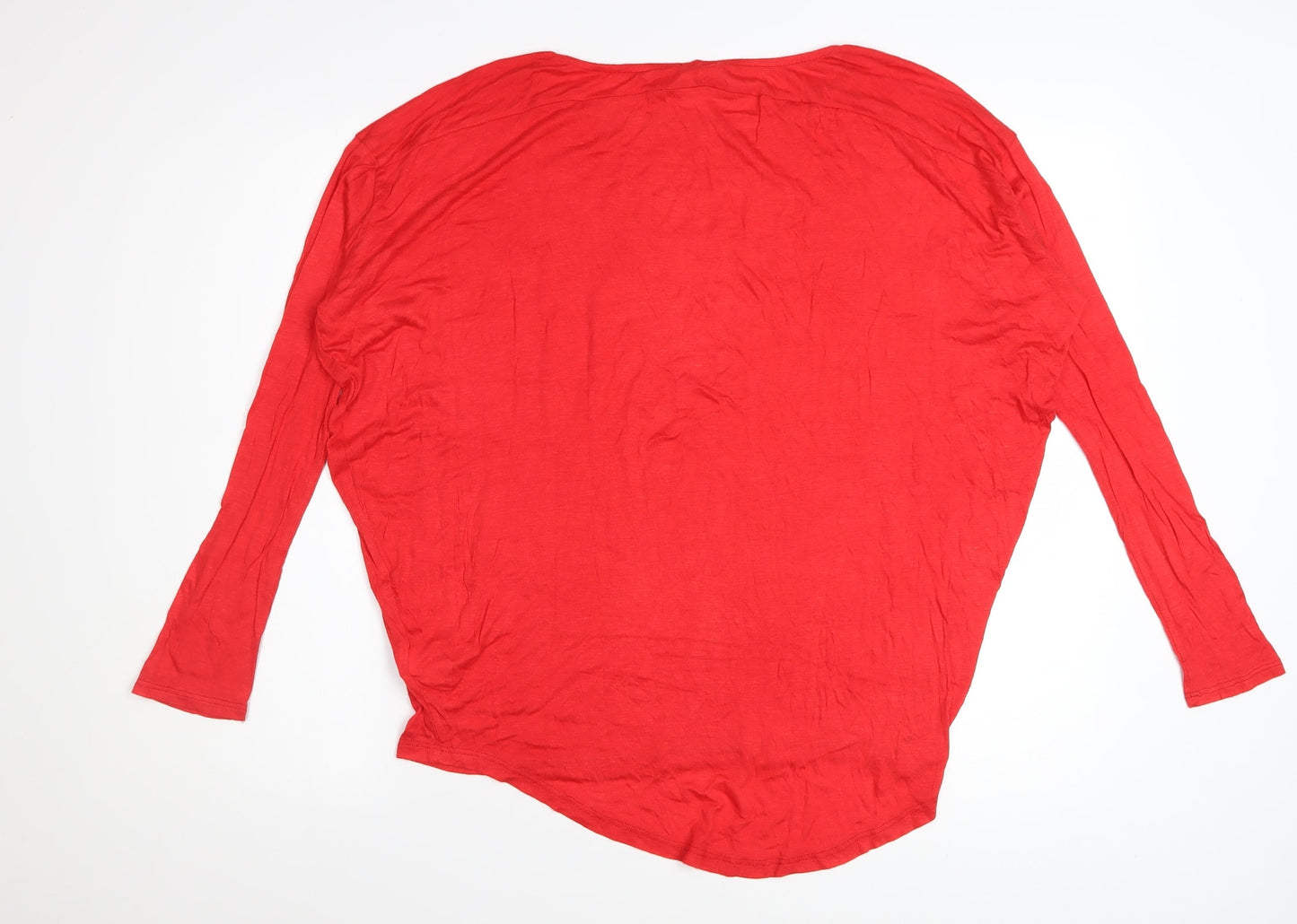 Ooyoo Womens Red Rayon Long Sleeve Scoop Neck Relaxed T-Shirt M