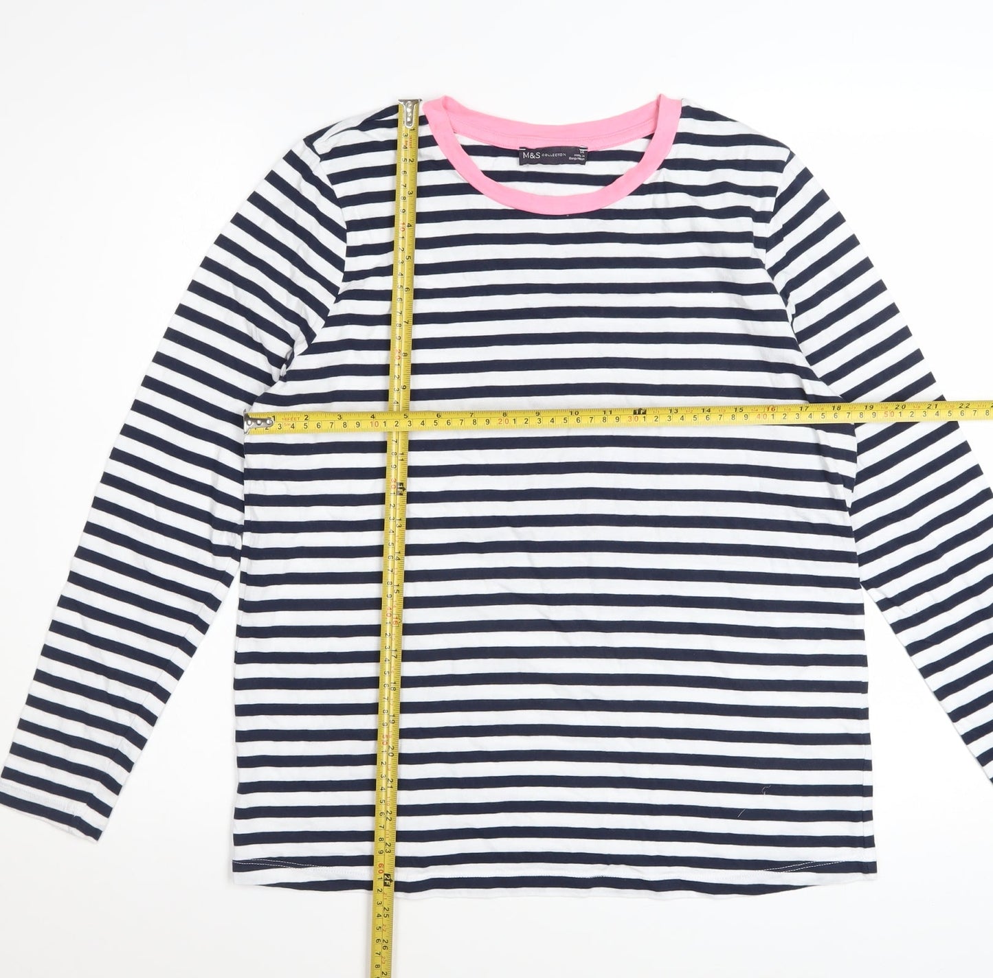 Marks and Spencer Women’s Multicoloured Stripe Long Sleeve Cotton T-Shirt Size 14