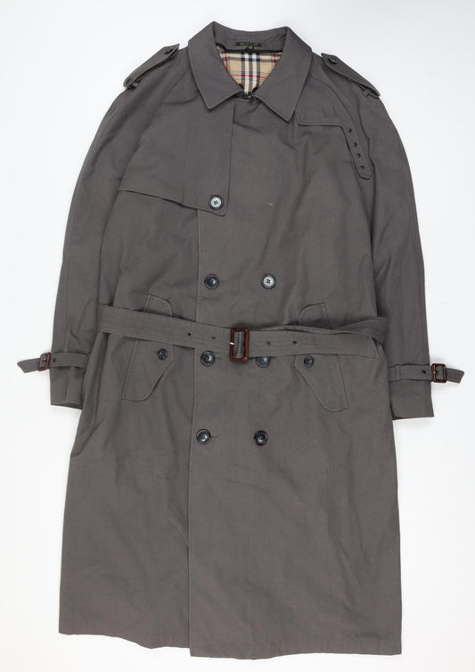 Bradley Jons Men Grey 42 Trench Coat Rain Repellent Belted Lined Classic