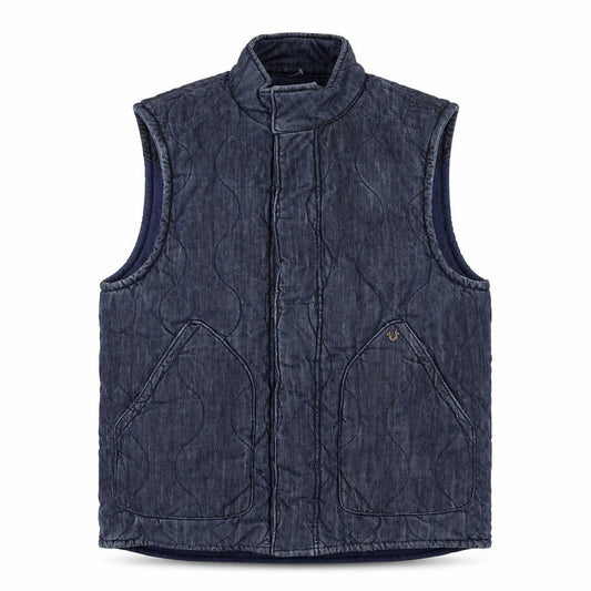 Front view of True Religion Reversible Men's Blue Quilted Denim Waistcoat, size XL, Casual