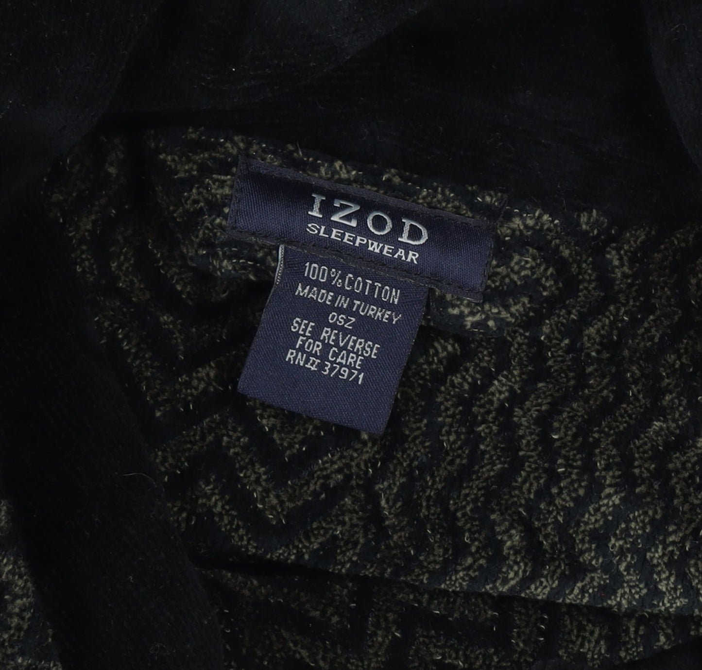 Izod Men's Black Cotton Robe One Size Herringbone Belted Nightwear