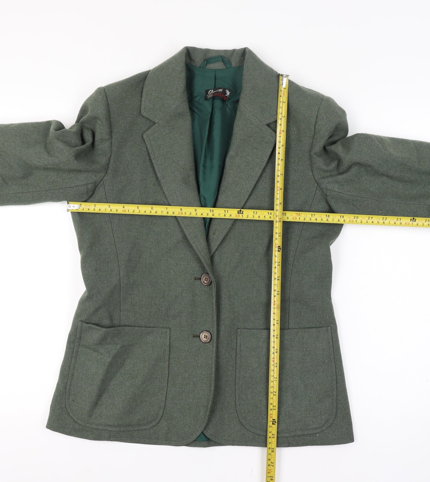 Glenscot Women Vintage Green Pure Wool Two-Button Blazer UK 16