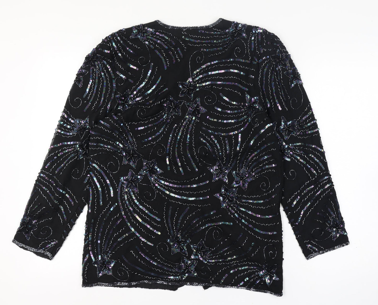 Night Vogue Women's Black Beaded Sequin Tunic Blouse Size M