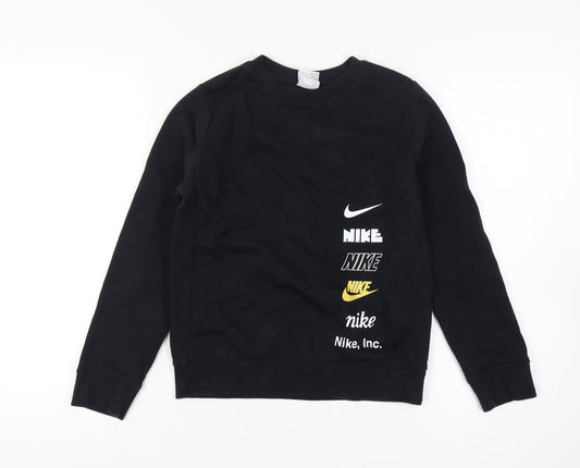 Nike Boys Black Medium Crew Neck Pullover Sweatshirt with Logo Print