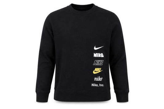 Nike Boys Black Medium Crew Neck Pullover Sweatshirt with Logo Print