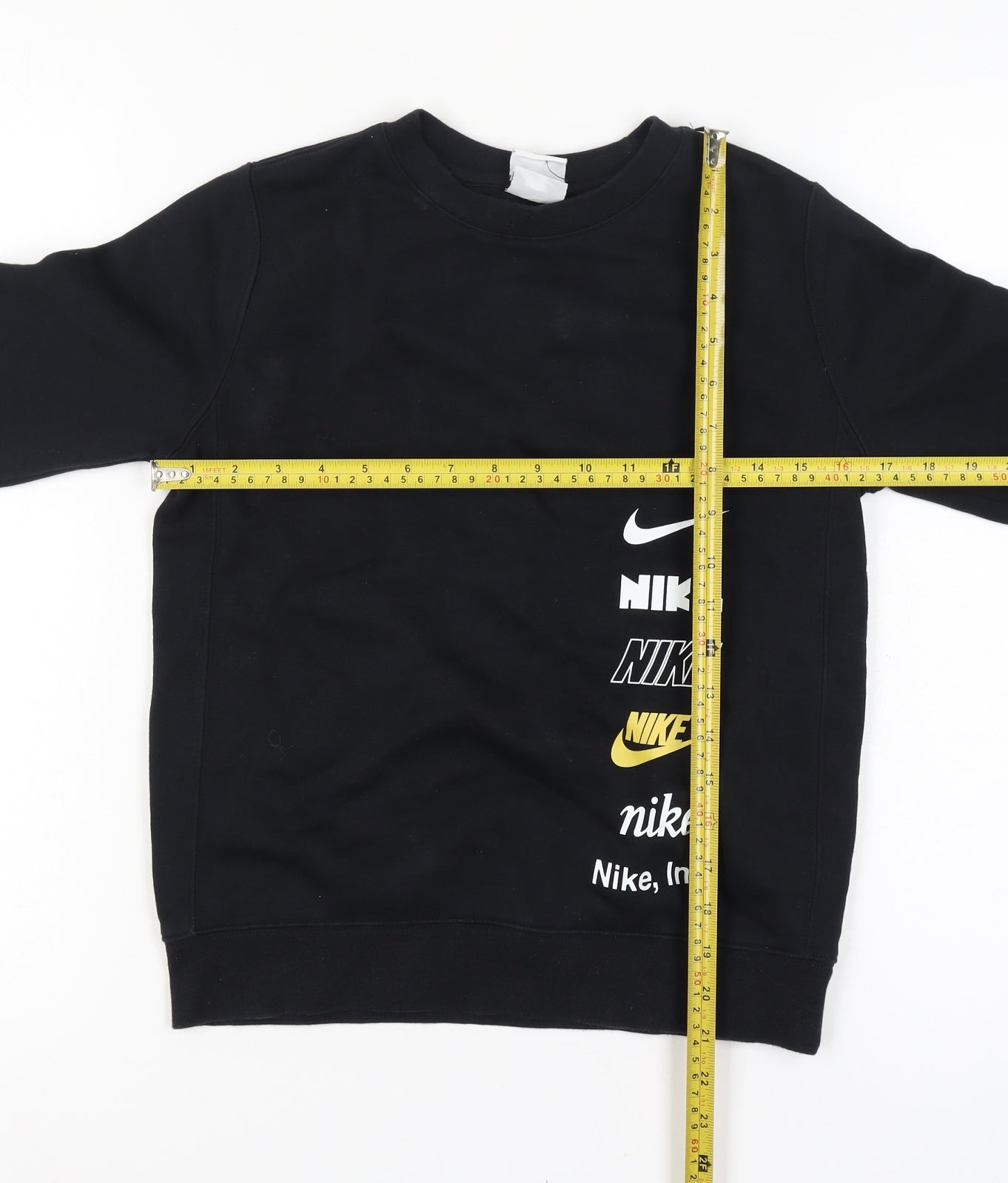 Nike Boys Black Medium Crew Neck Pullover Sweatshirt with Logo Print