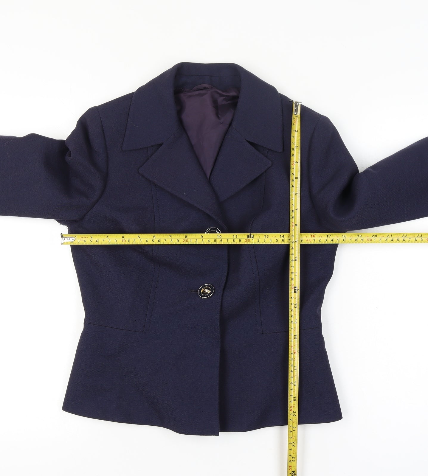 Dereta London Womens Navy Wool Suit Jacket UK 8-10 Classic Single-Breasted Blazer