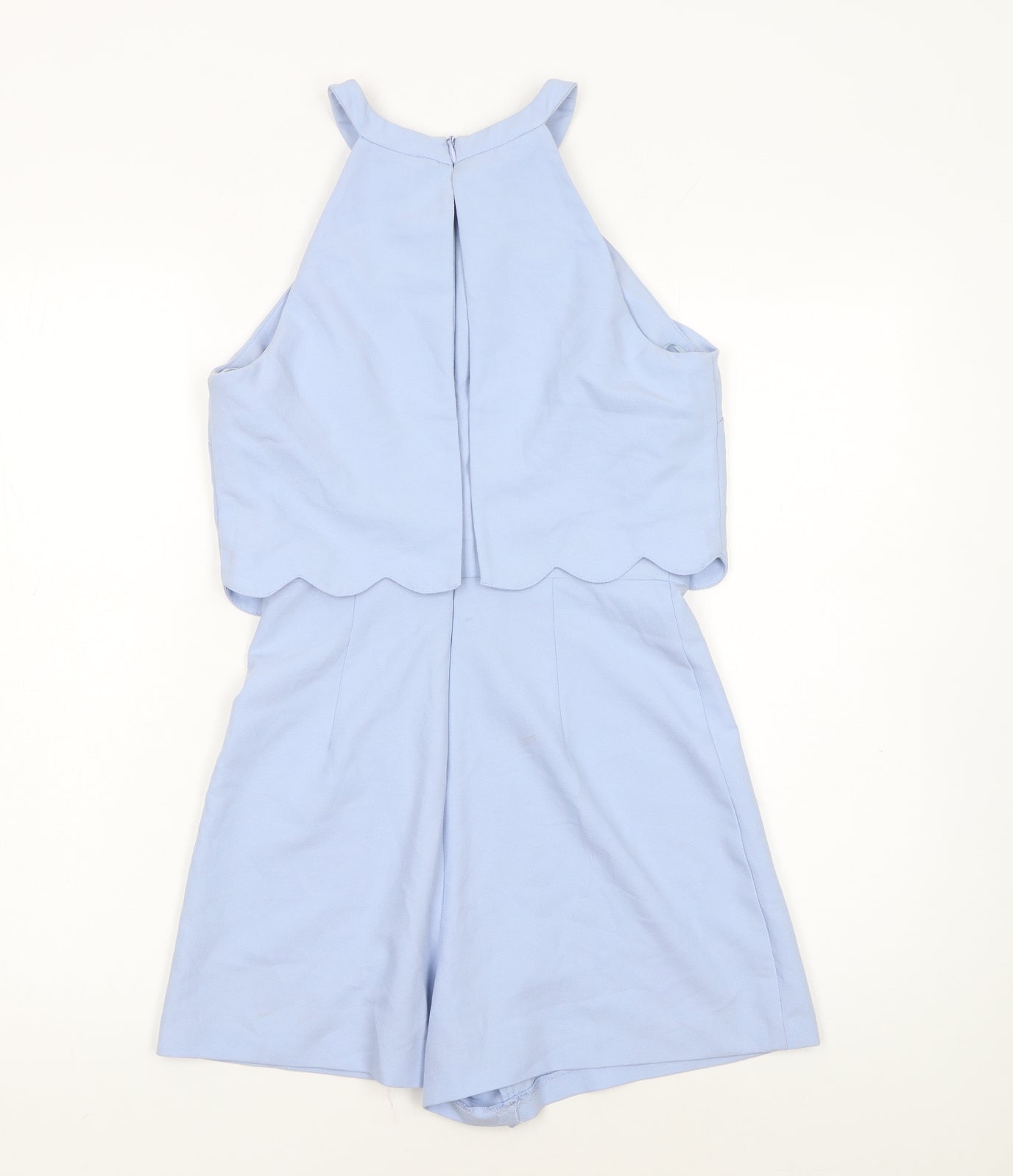 Miss Selfridge Petites Blue Scallop Hem Halter Neck Playsuit UK 8