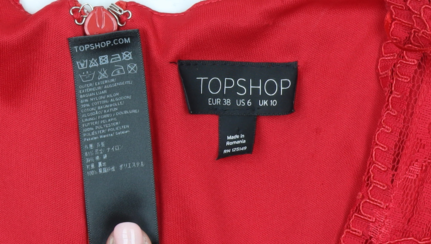 Topshop Women Red Lace Long Sleeve Playsuit UK 10 Partywear