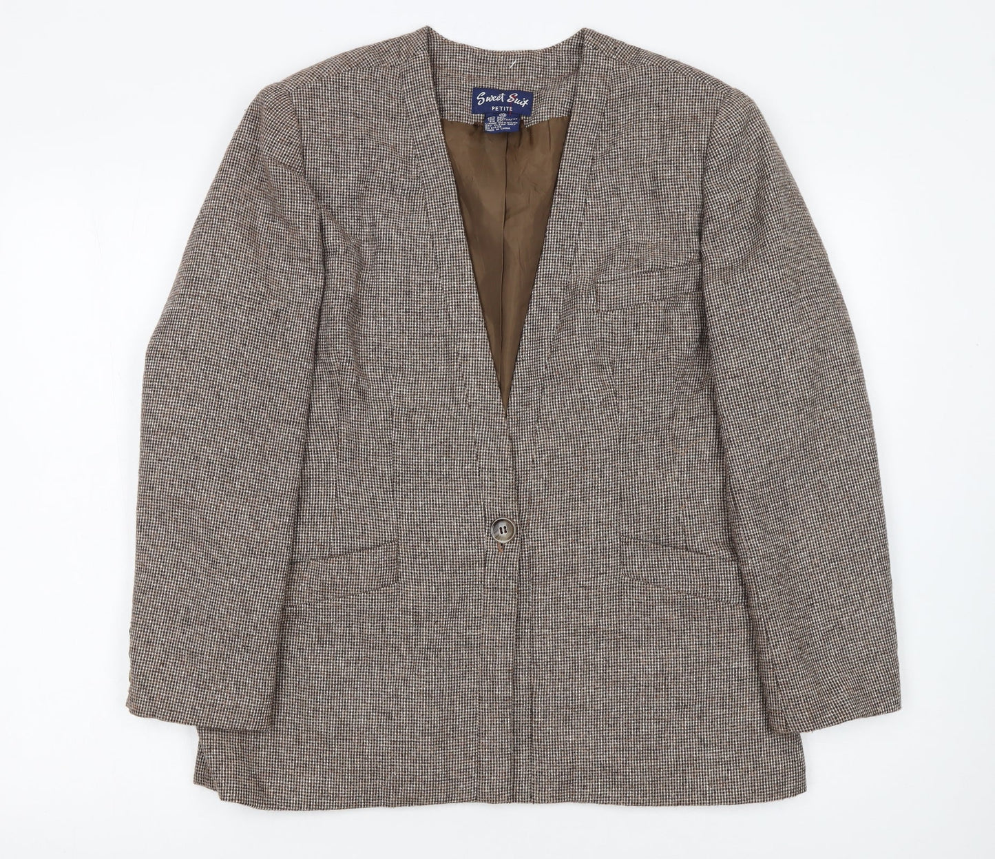 Sweet Suit Petite Brown Checked Wool Blend Single-Breasted Blazer Size 10