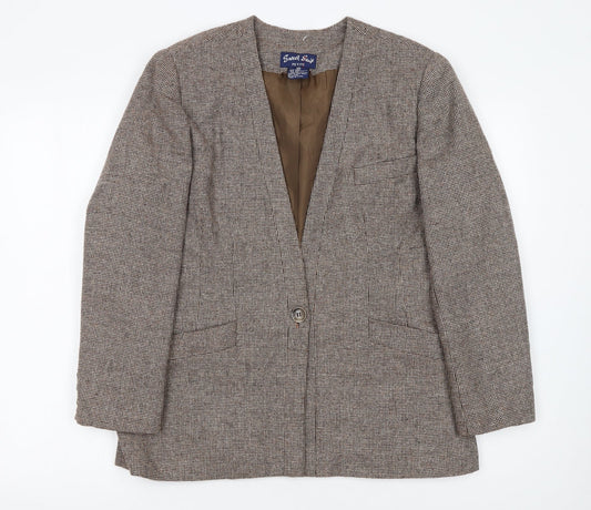 Sweet Suit Petite Brown Checked Wool Blend Single-Breasted Blazer Size 10