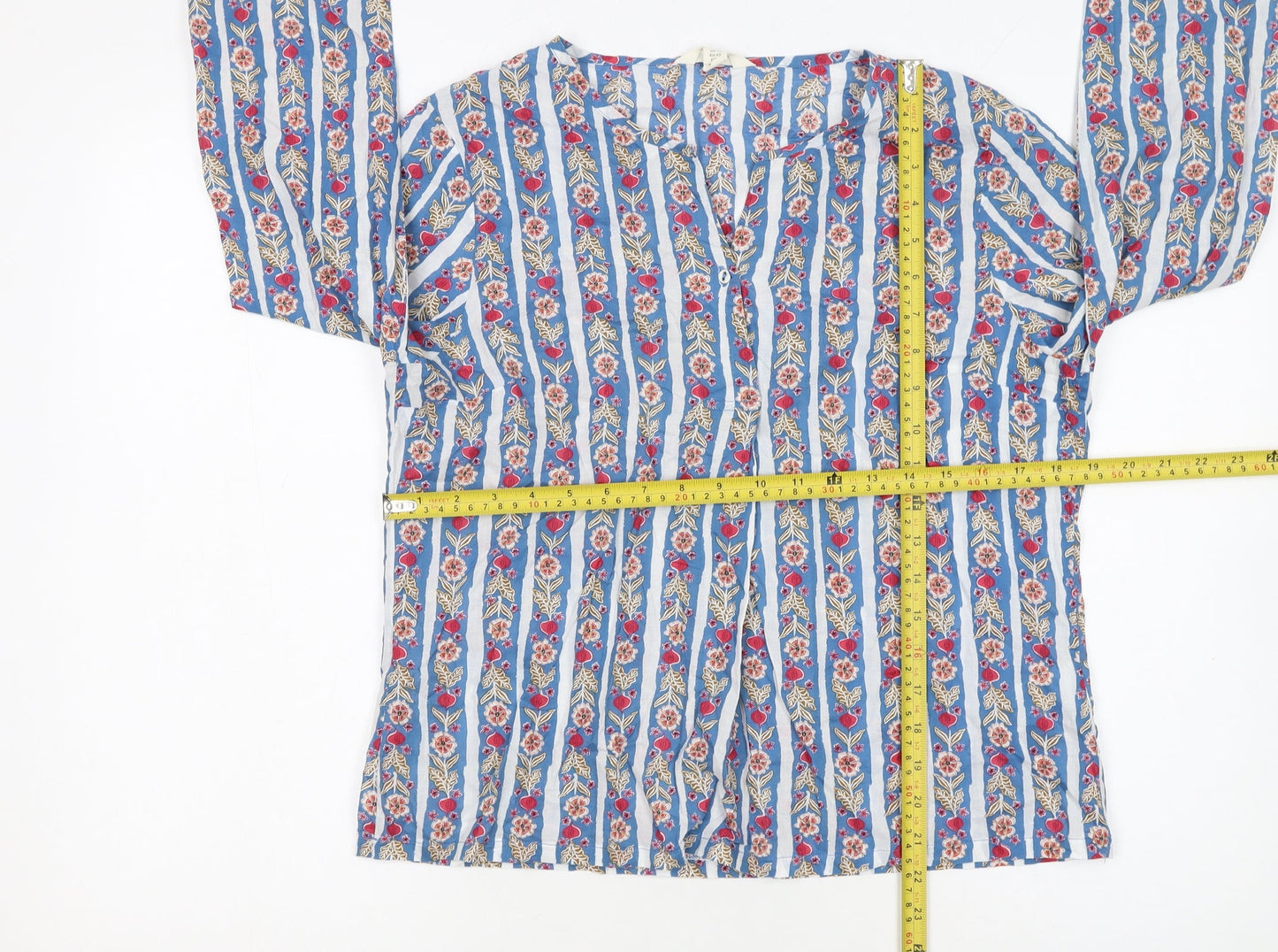 Seasalt Cornwall Women Blue Floral Stripe Organic Cotton Tunic Blouse UK 12