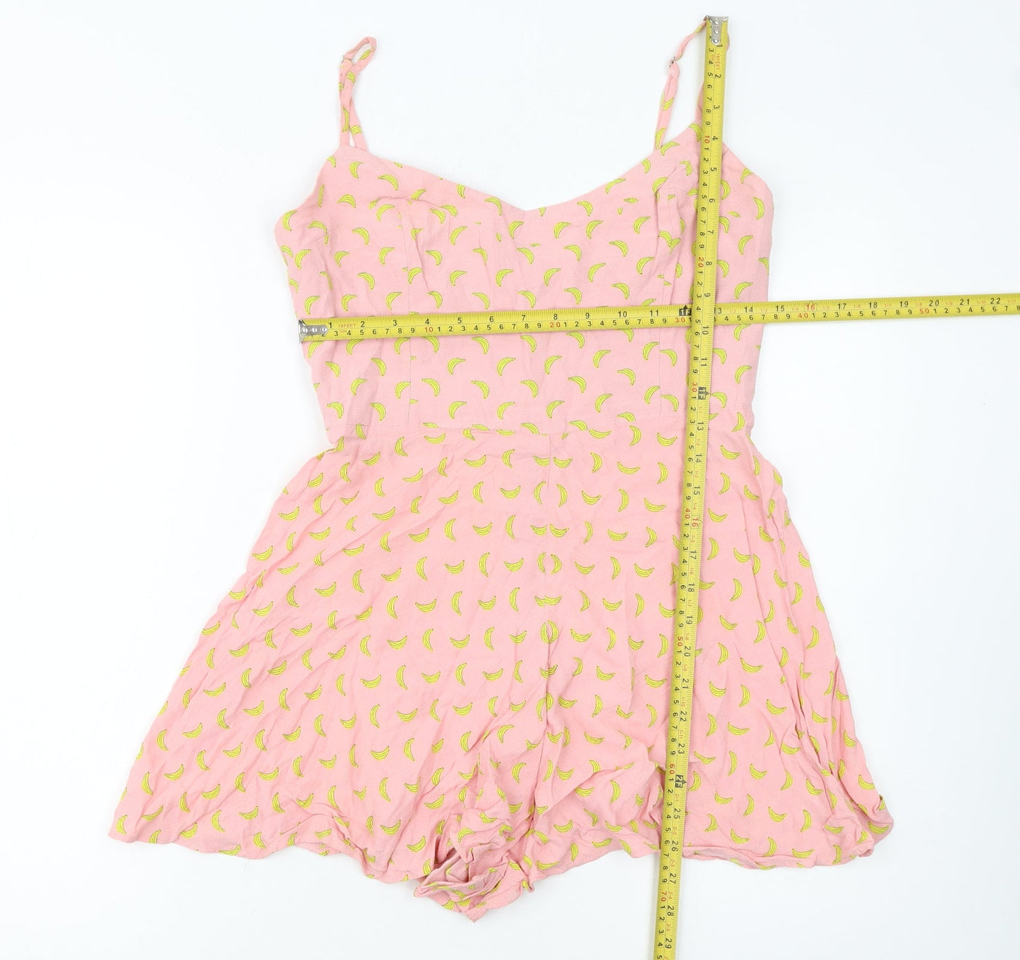 ZARA Women's Pink Banana Print Cotton Playsuit Size S