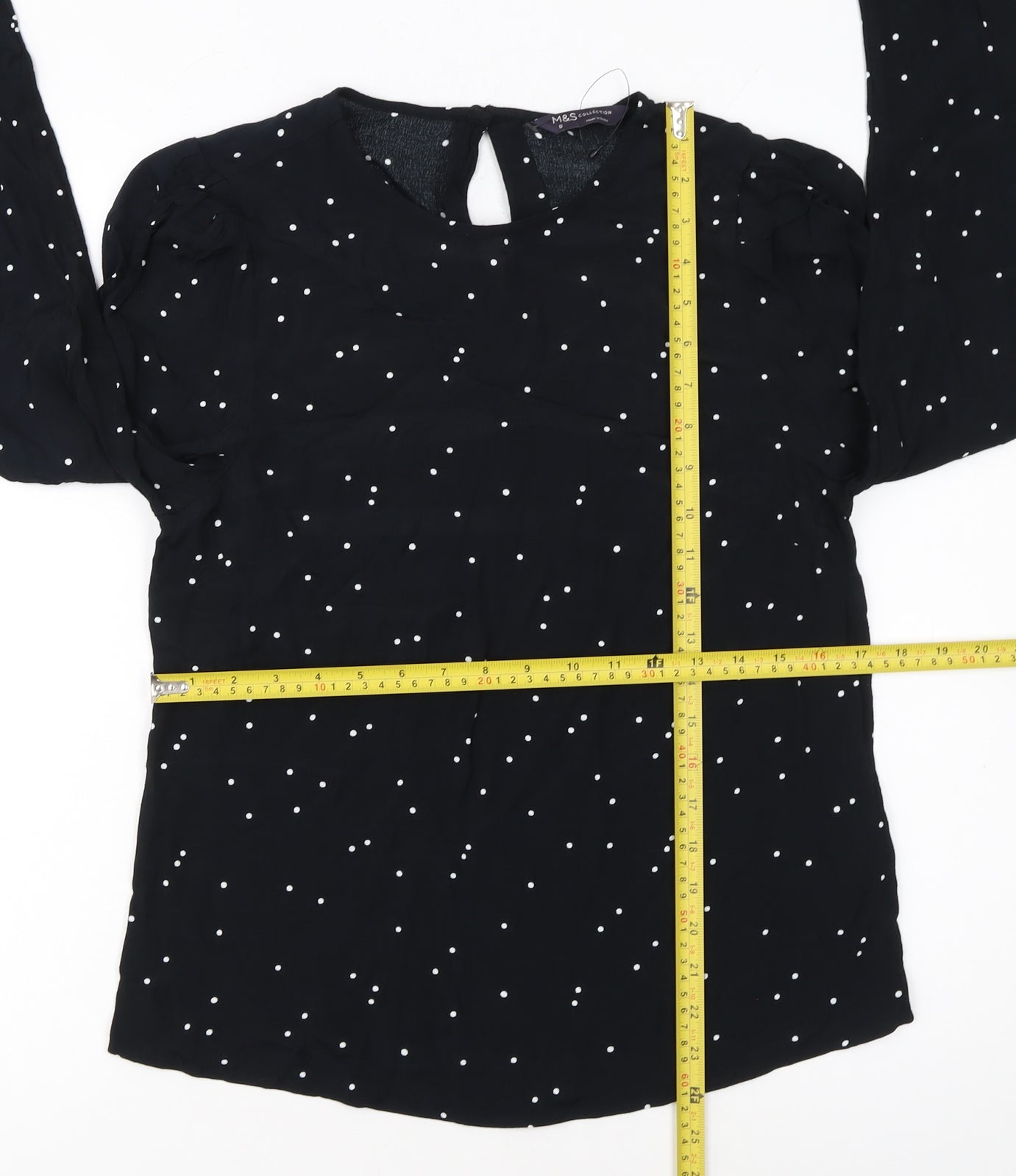 Marks and Spencer Women's Black Polka Dot Long Sleeve Blouse UK 8