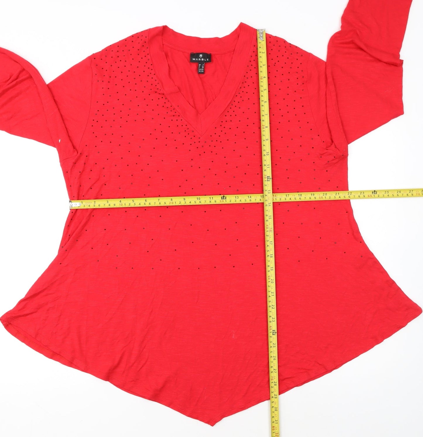 Marble Women’s Red Long Sleeve V-Neck Tunic Blouse Size 2XL