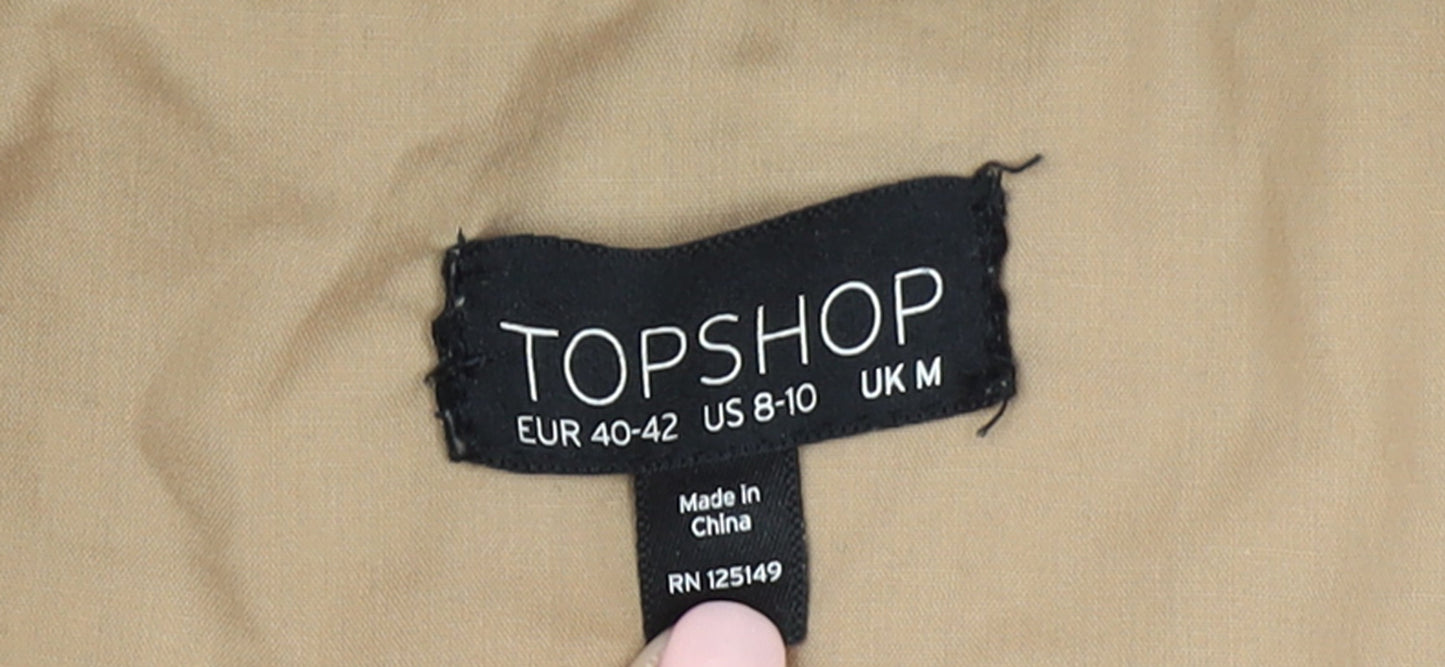 Topshop Women’s Beige Fleece Biker Jacket Size M Zip Lined Autumn Winter