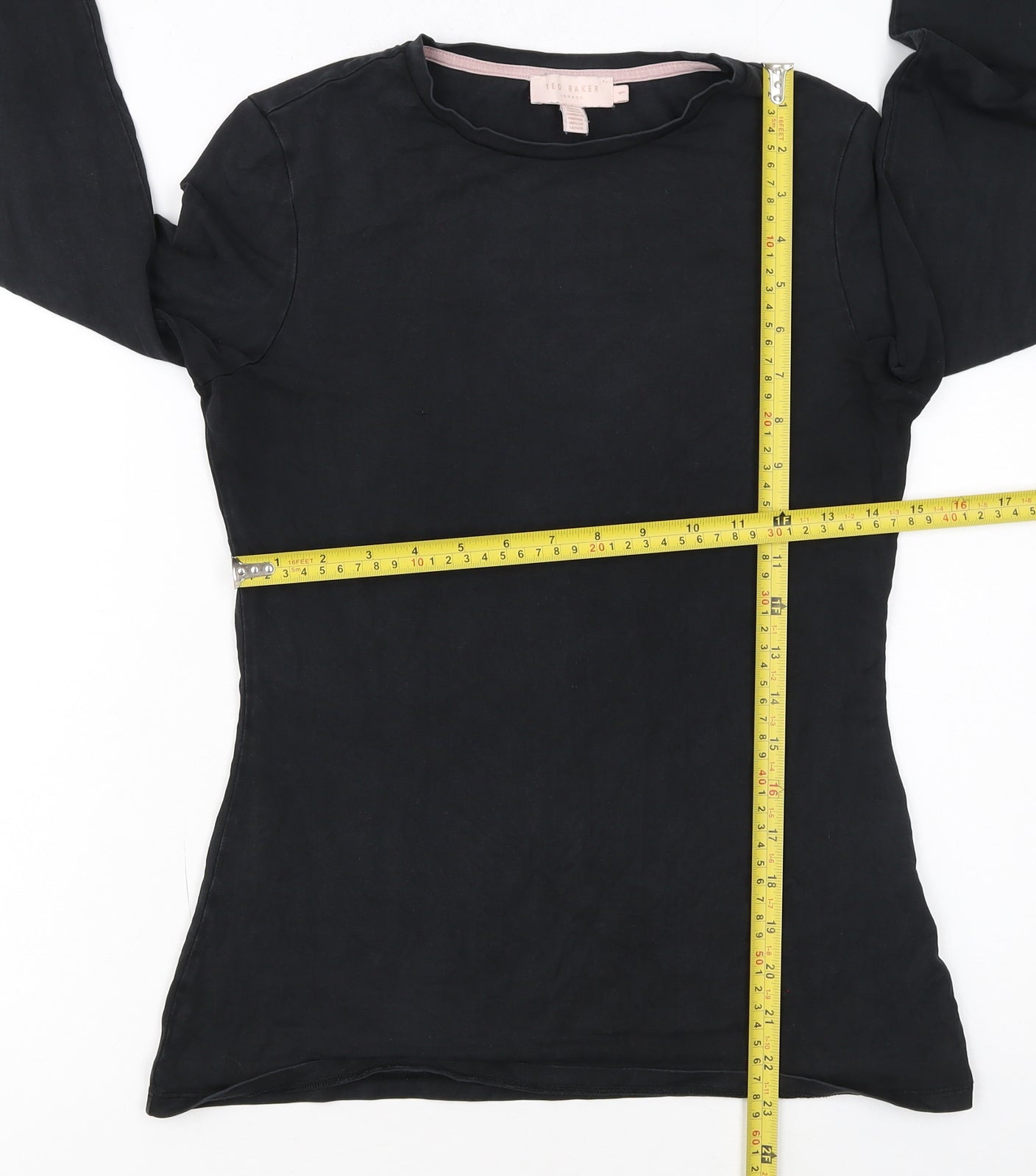 Ted Baker Women's Black Long Sleeve Crew Neck Cotton Jersey Top Size L