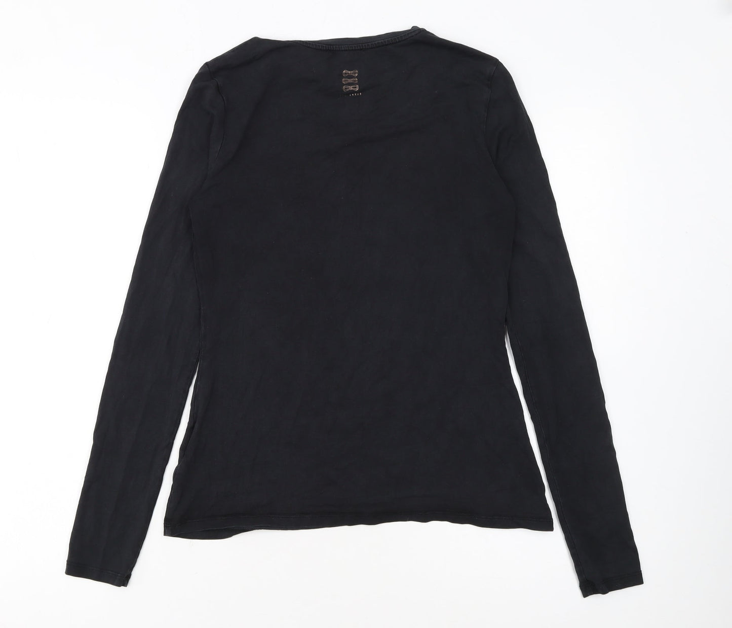 Ted Baker Women's Black Long Sleeve Crew Neck Cotton Jersey Top Size L