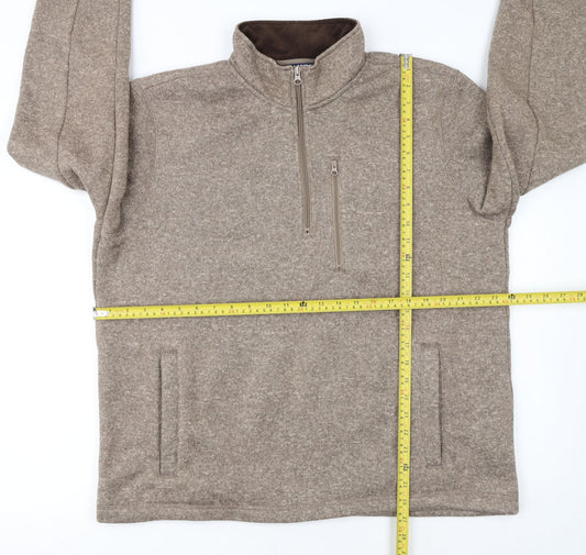 Lands' End Mens Beige Fleece 1/2 Zip Sweater Size L Regular Fit