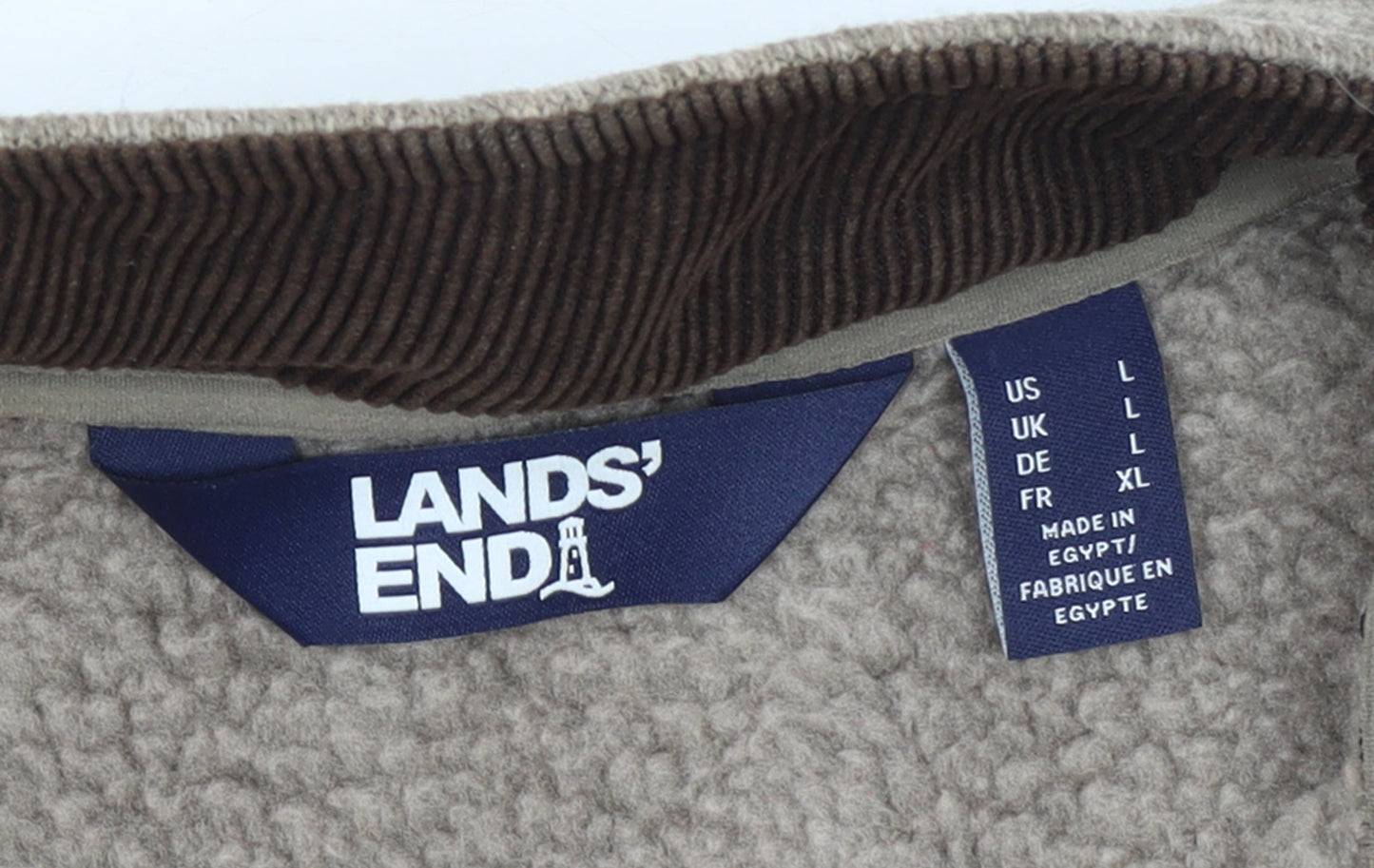 Lands' End Mens Beige Fleece 1/2 Zip Sweater Size L Regular Fit