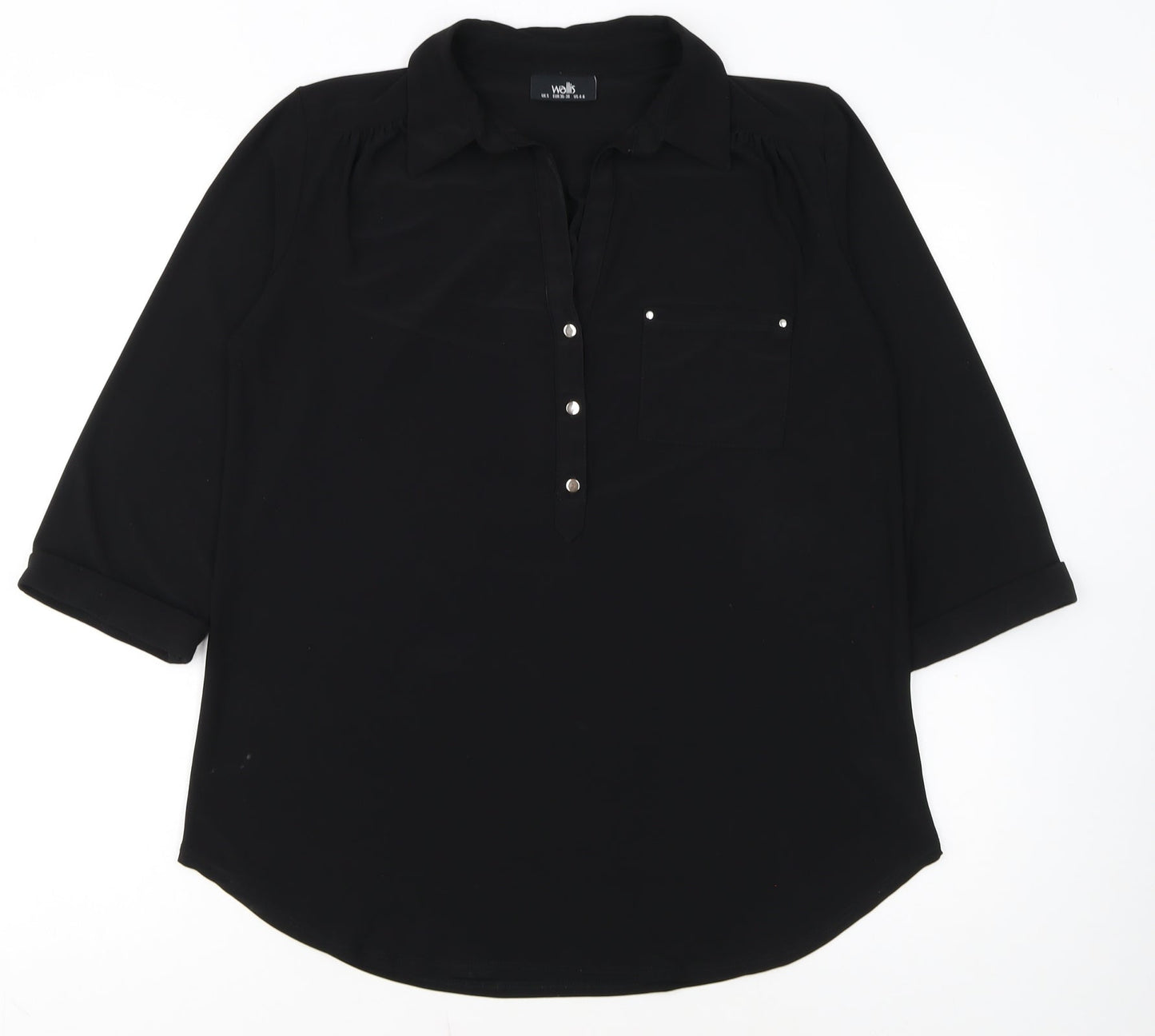 Wallis Women's Black Collared 3/4 Sleeve Blouse Size S