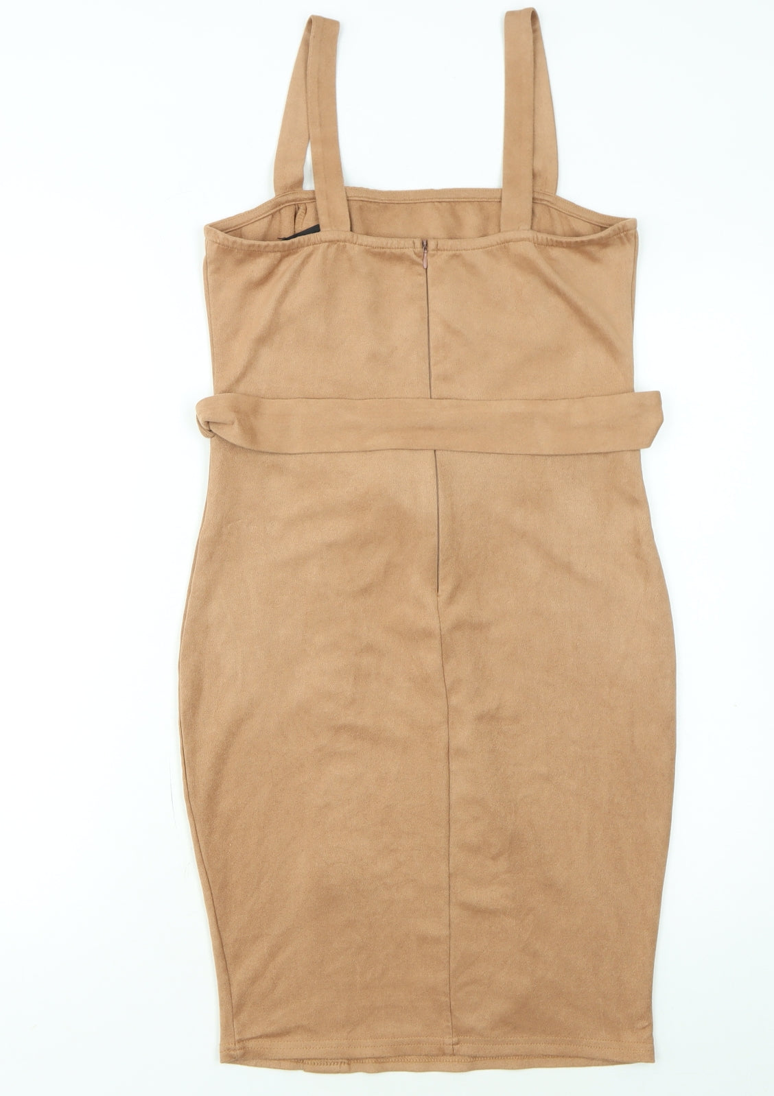 AX Paris Women Beige Size 10 Sleeveless Belted Suede Pinafore Dress