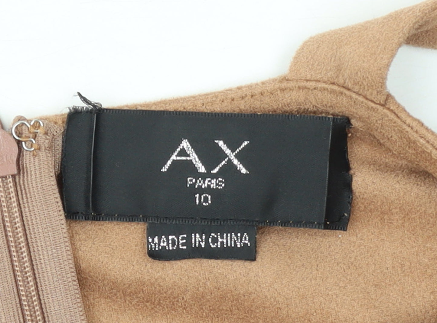 AX Paris Women Beige Size 10 Sleeveless Belted Suede Pinafore Dress