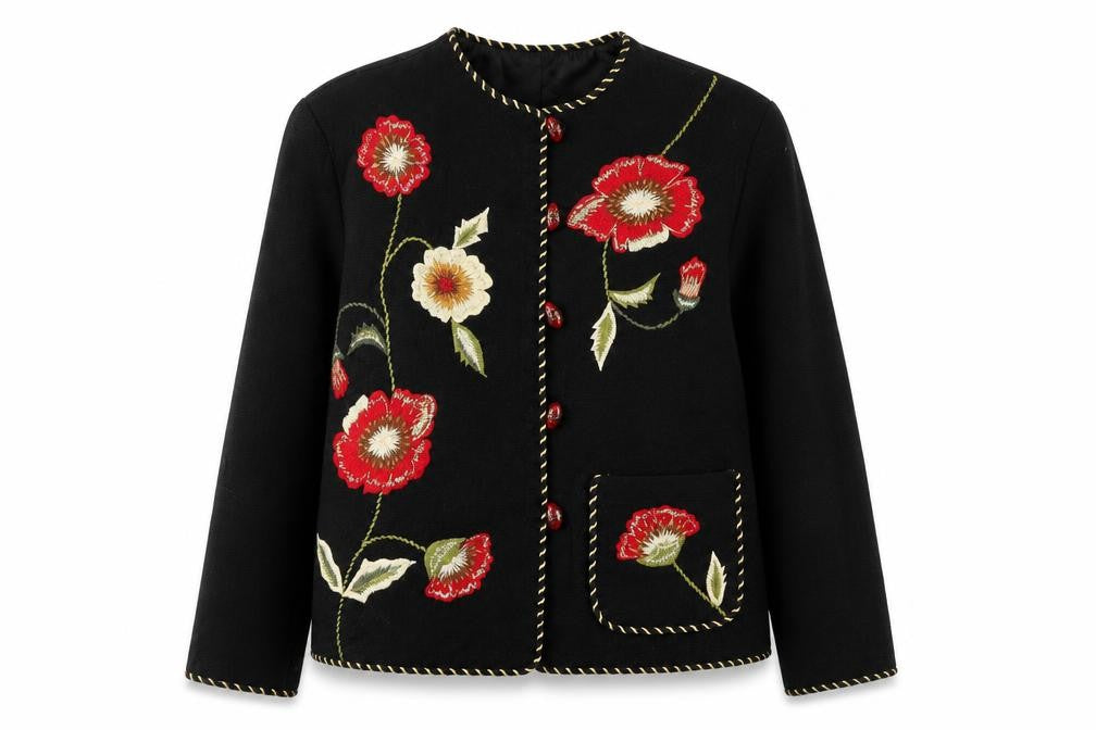 Draper's & Damon's Women's Black Floral Embroidered Cotton Jacket PL