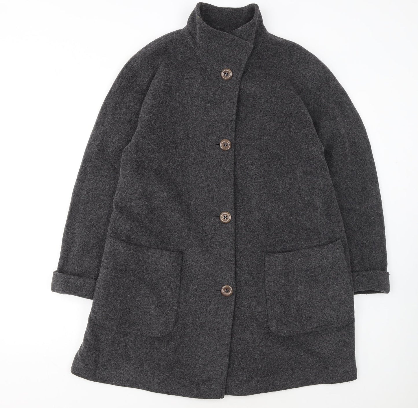 JOBIS Womens Grey Wool Mid-Length Overcoat Size 12