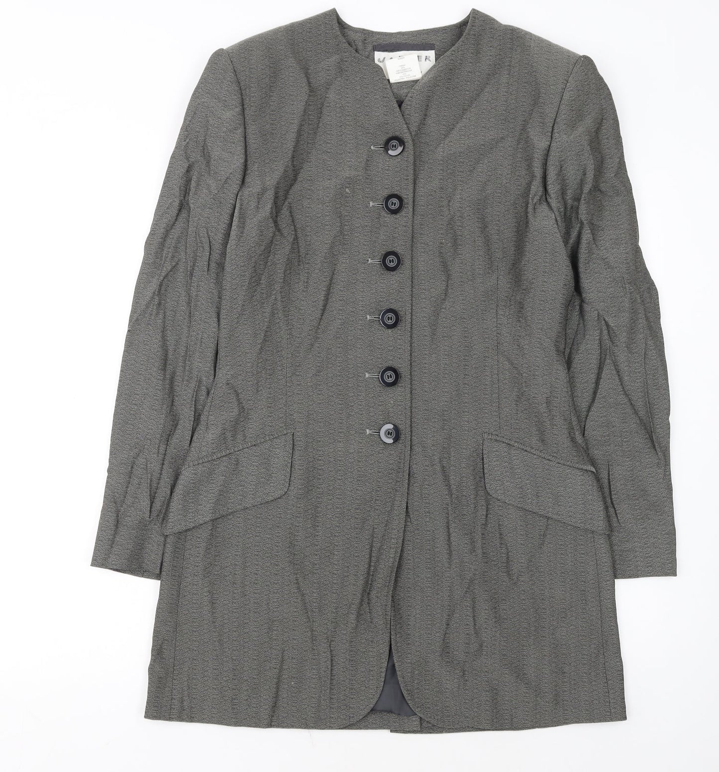 Jaeger Women's Grey Wool Blend Blazer UK 10 Classic Mid-Length
