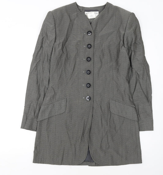 Jaeger Women's Grey Wool Blend Blazer UK 10 Classic Mid-Length