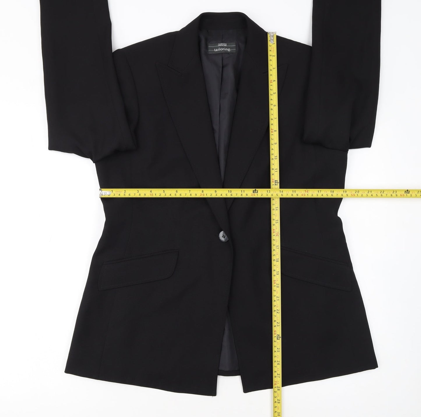 Marks and Spencer Black Tailored Blazer Women UK 14 Single Breasted Workwear Jacket