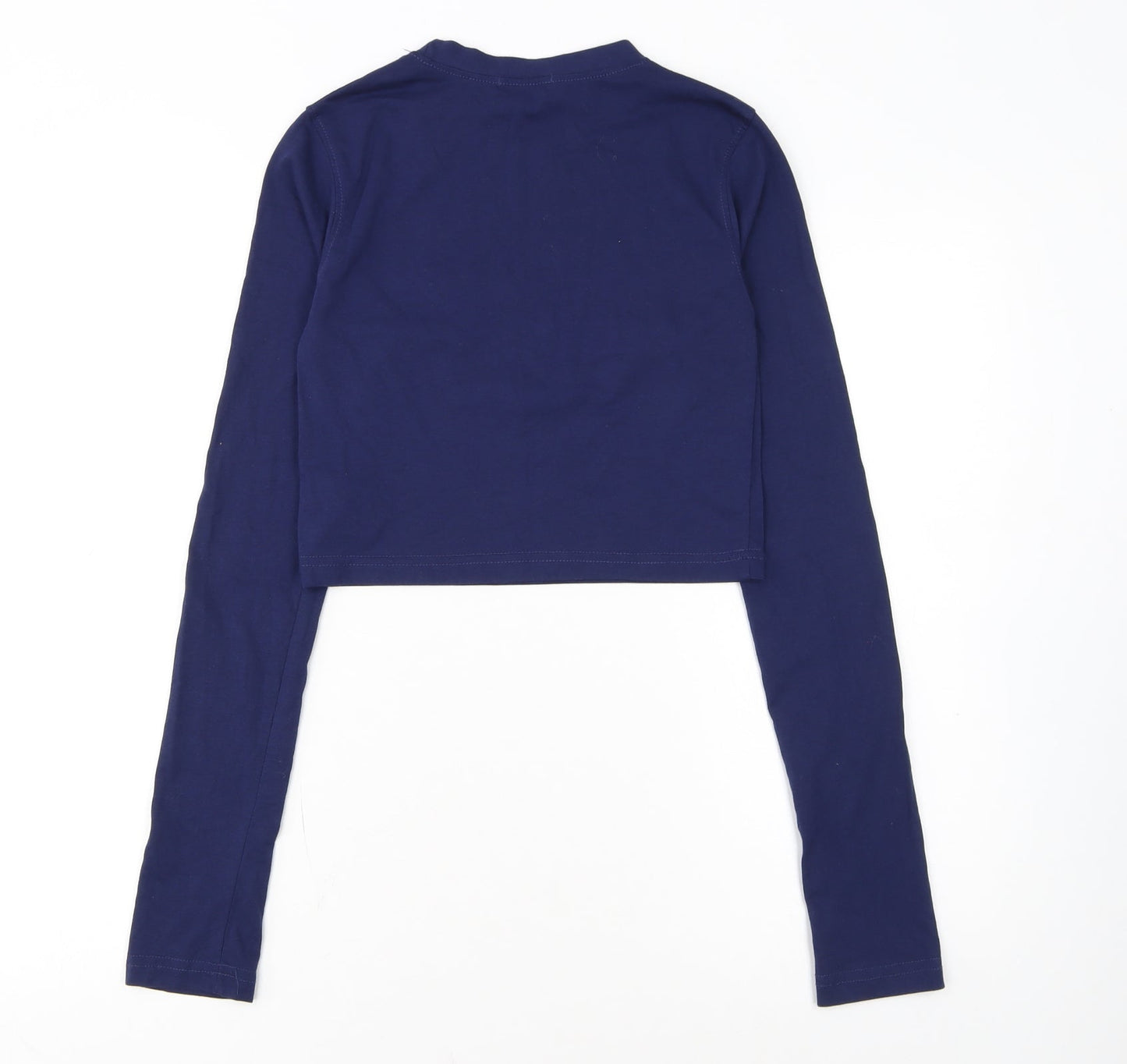 PrettyLittleThing Women Blue Cropped Long Sleeve NYC T-Shirt Size 8