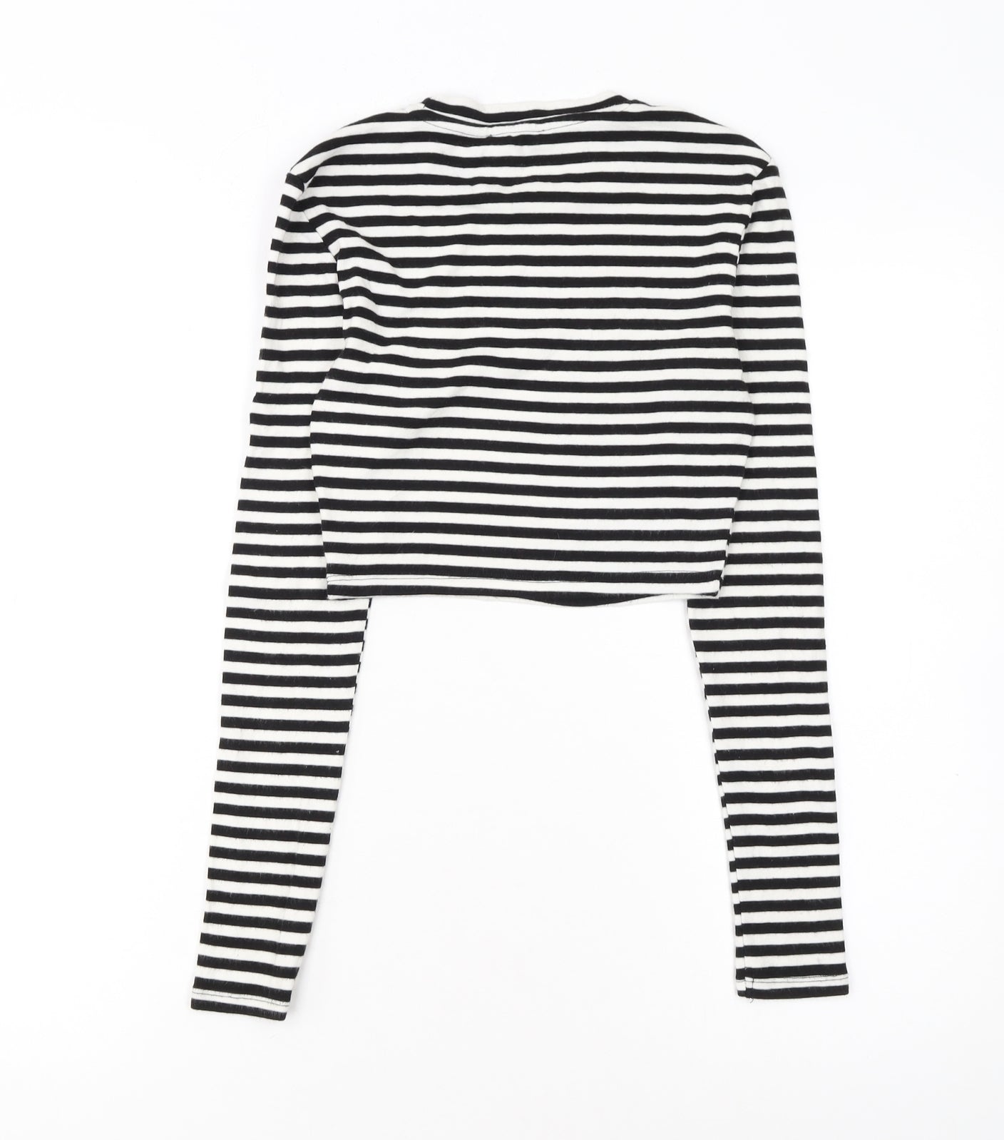 Zara Women Black Striped Cropped Long Sleeve T-Shirt Size S