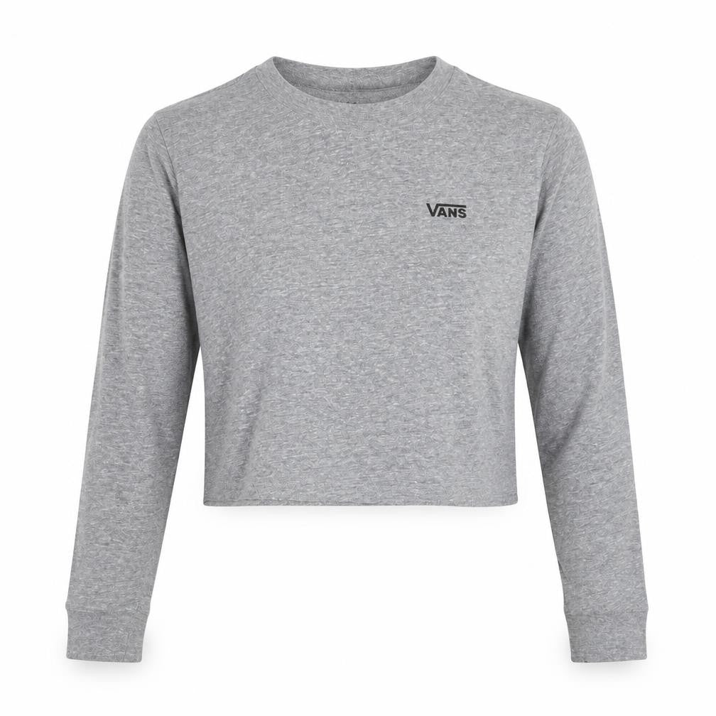 Vans Women’s Grey Cropped Long Sleeve Crew Neck T-Shirt XS