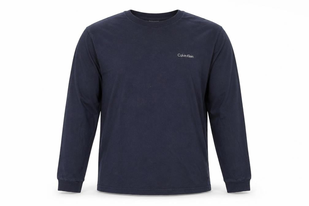 Calvin Klein Men's Navy Long Sleeve Crew Neck Cotton T-Shirt Size L