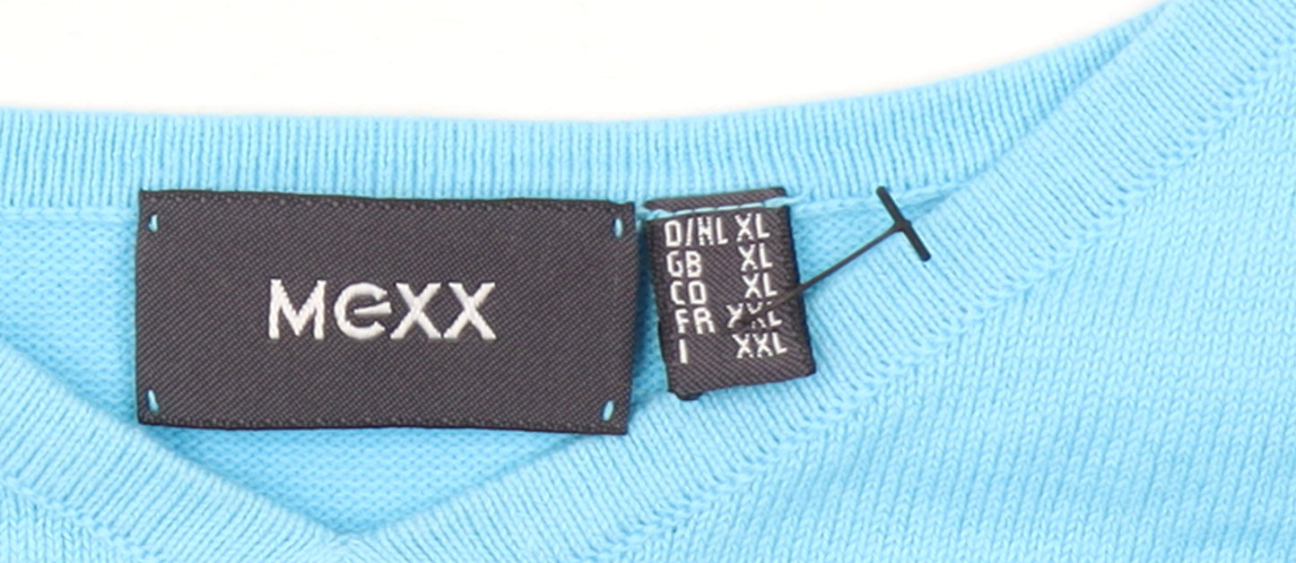 Mexx Women's Blue V-Neck 3/4 Sleeve Cotton Blend Jumper XL