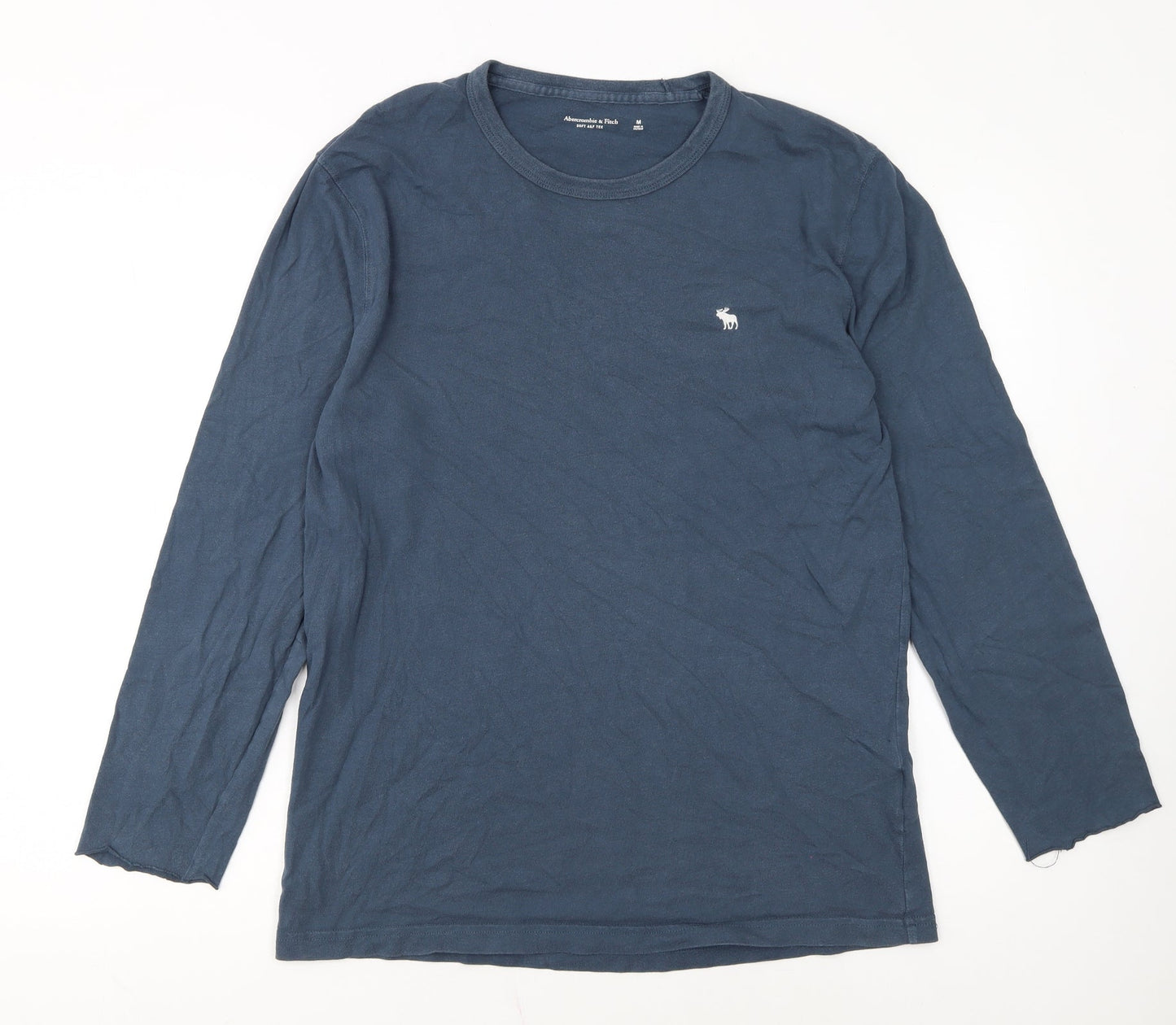 Abercrombie & Fitch Men's Blue Long Sleeve Soft A&F Crew Neck T-Shirt Size M