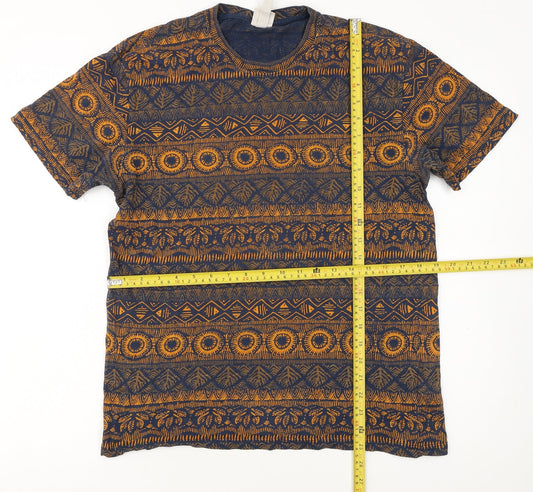 H&M Men’s Blue Aztec Print Cotton Crew Neck T-Shirt Size S