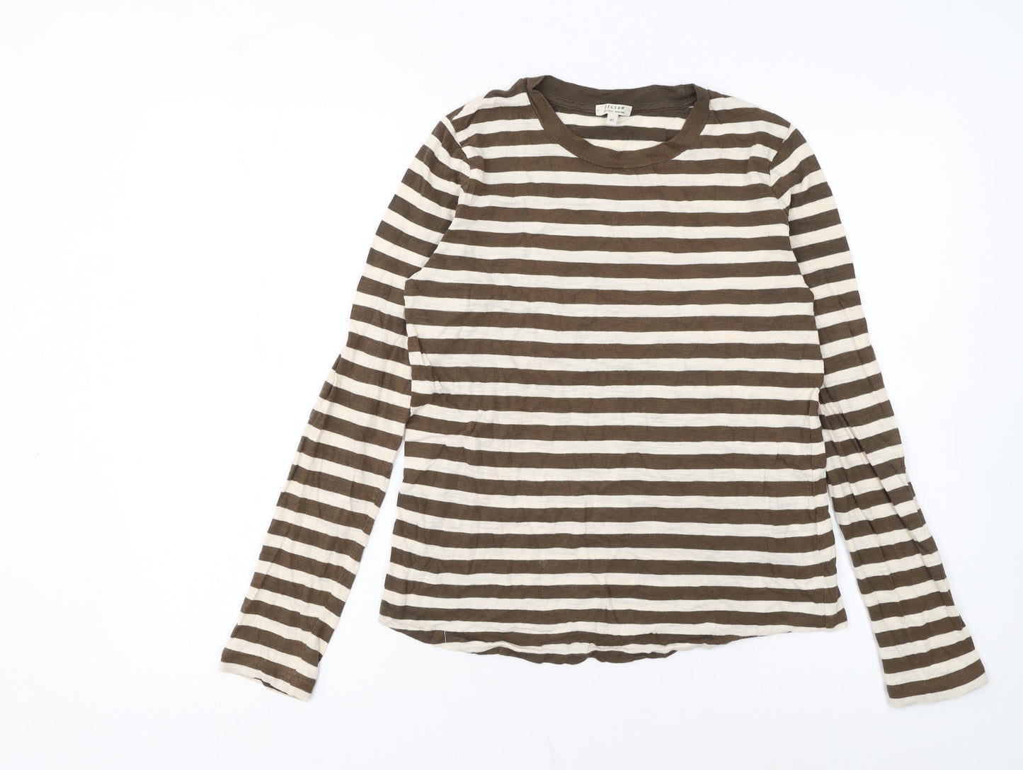 Jigsaw Womens Brown Striped Long Sleeve Cotton T-Shirt XS