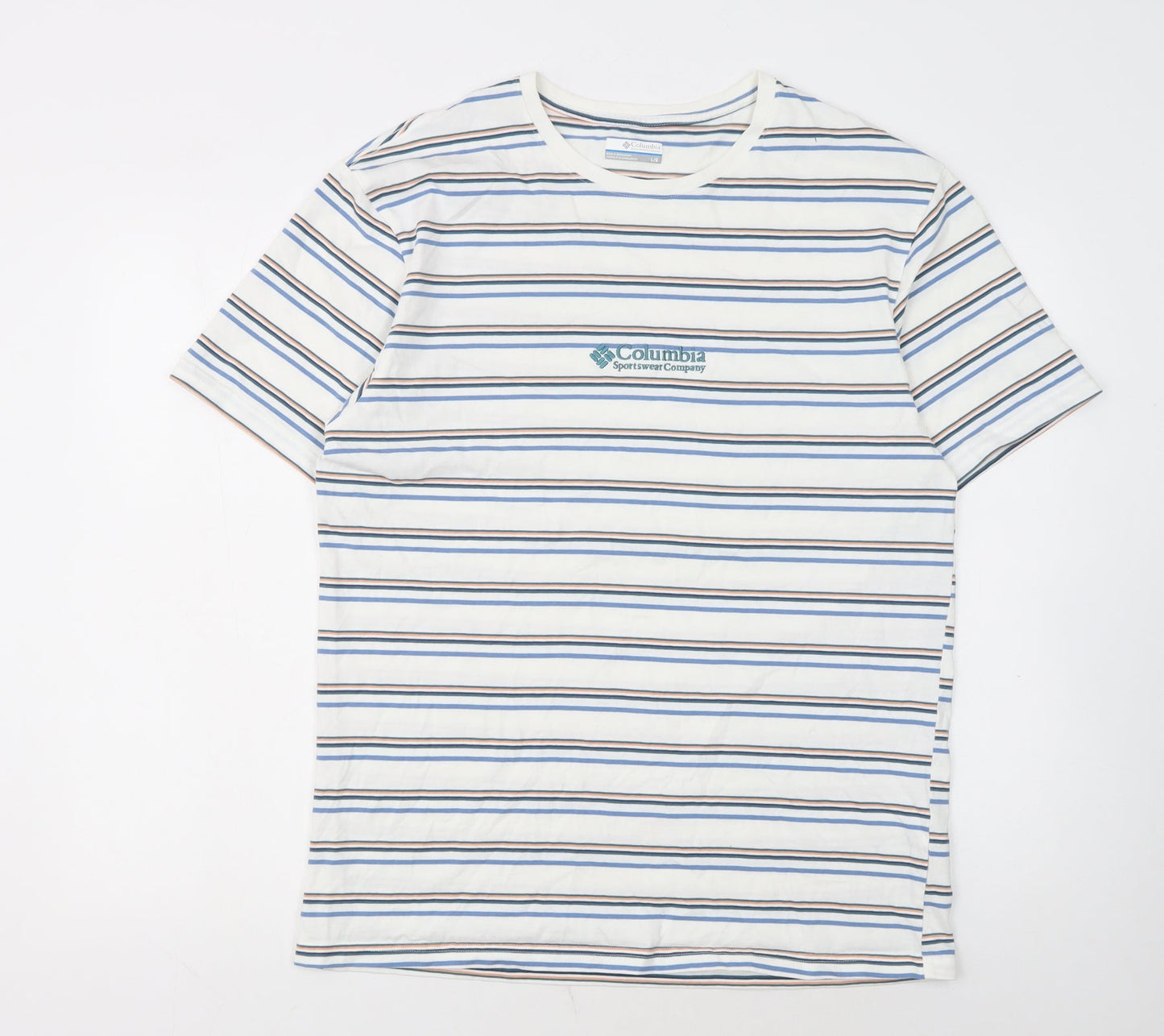 Columbia Men’s White Striped Cotton Crew Neck T-Shirt Size L