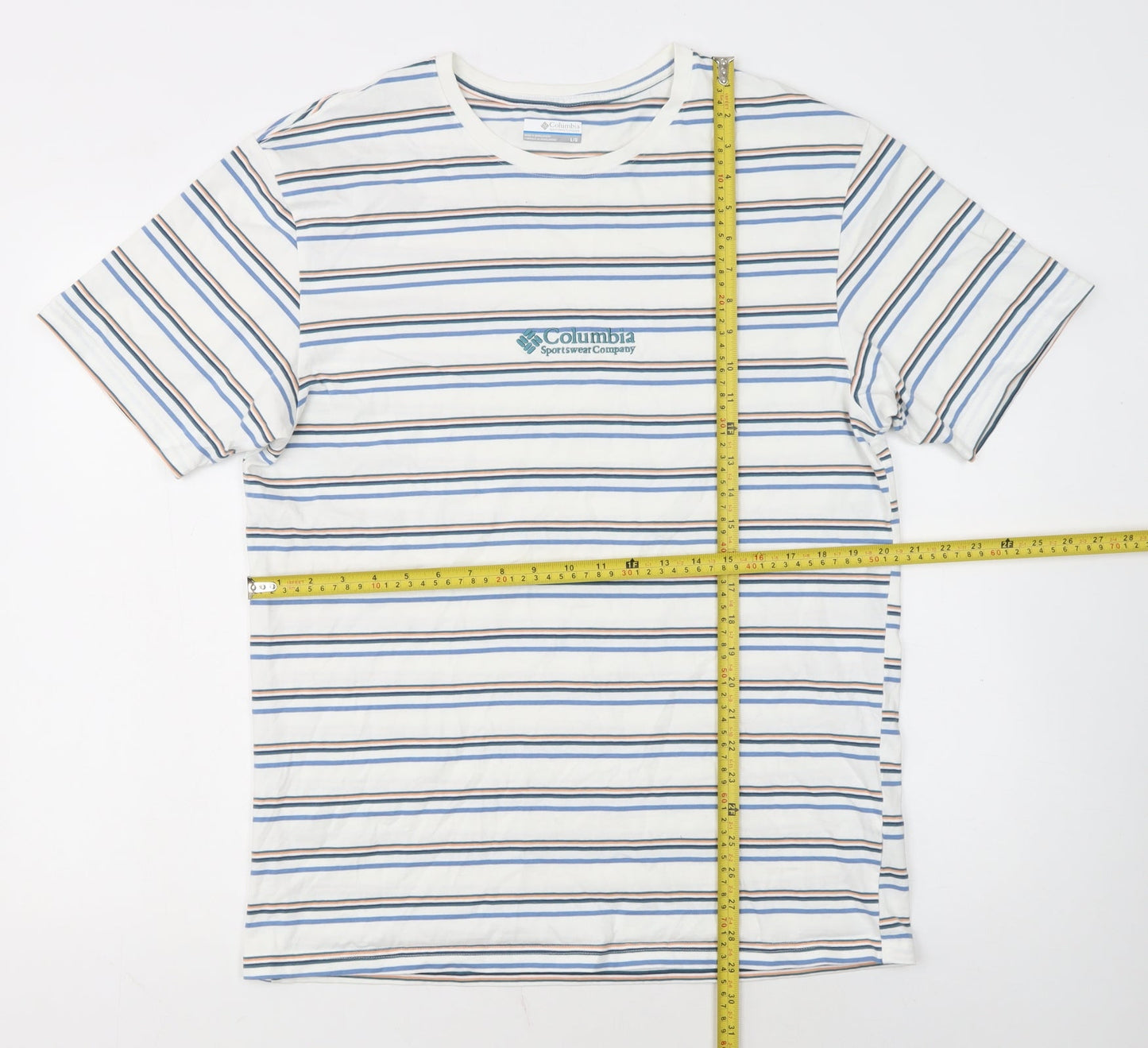 Columbia Men’s White Striped Cotton Crew Neck T-Shirt Size L